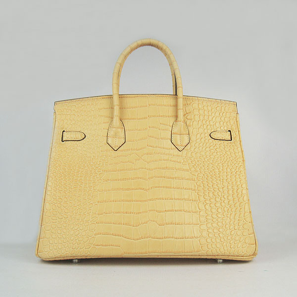 High Quality Fake Hermes Birkin 35CM Crocodile Veins Leather Bag Yellow 6089 - Click Image to Close